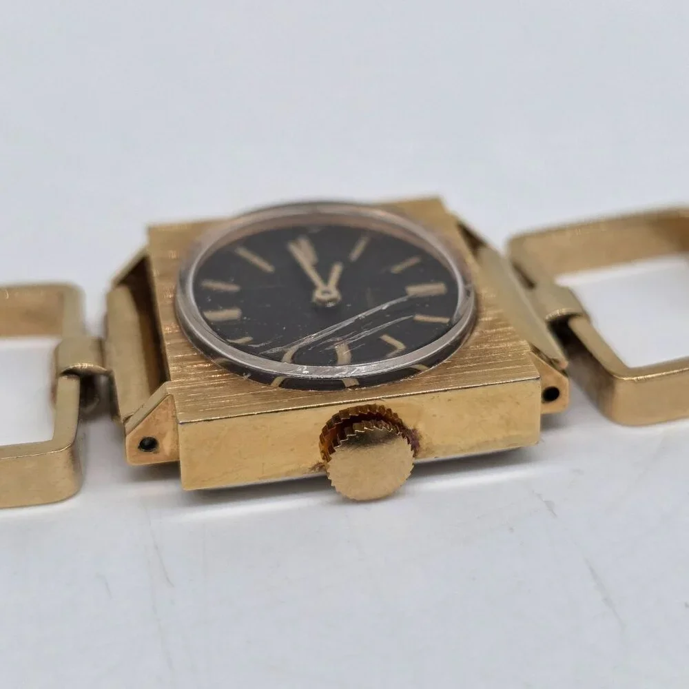 1960s Timex Gold-Tone Square Link Womens Watch Quartz Black Dial Wind Up - Picture 12 of 13